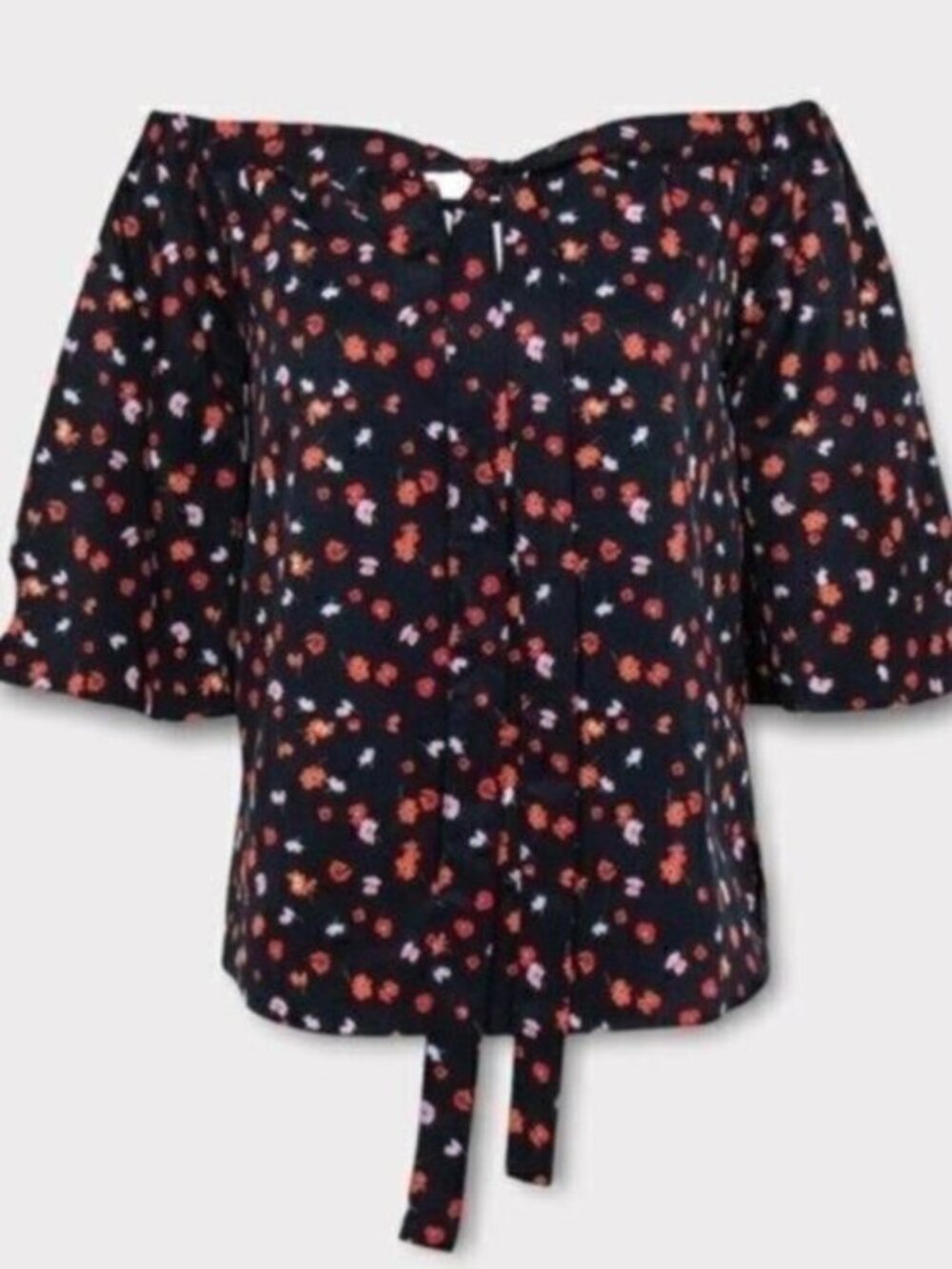 7 For All Mankind NWT Navy & Red Floral Print Off The Shoulder Blouse Size XS